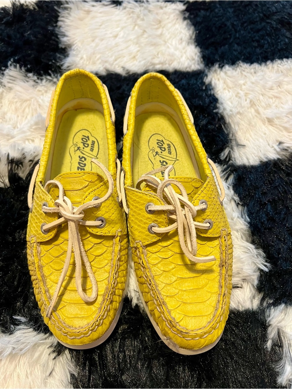 Sperry Topsider Yellow Snakeskin Textured Boat Shoes
